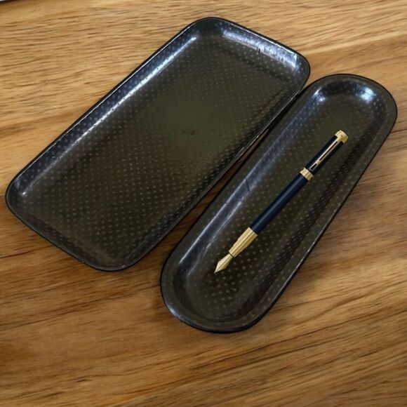Vintage Wood Plastic Polymer Pen Desk Tray Set Black Gold Starburst Pattern (2) - Picture 2 of 15